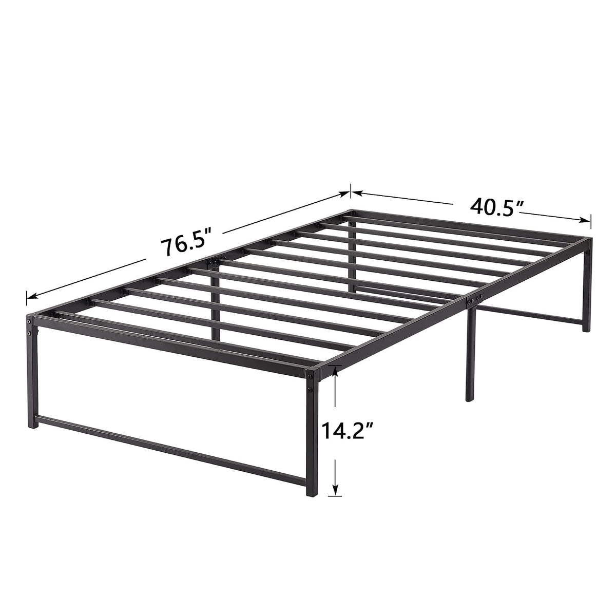 VECELO Base Cama Individual, Marco de Cama de Plataforma de Metal de 36 cm de Altura, no Necesita muelles de Caja, Soporte de Listones de Acero, Color Negro (Individual)