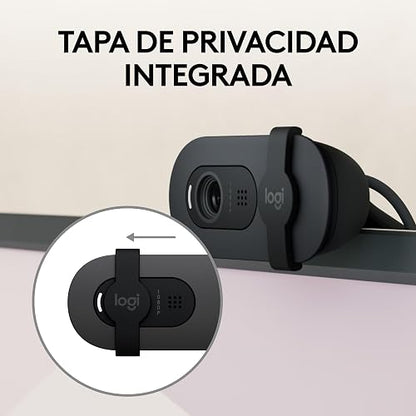 Logitech Brio 100, Webcam 1080p Full HD para Reuniones, Webcam para Streaming, Equilibrio de lluminación Automático, Micrófono Integrado, Tapa de Privacidad, USB-A, Color Grafito