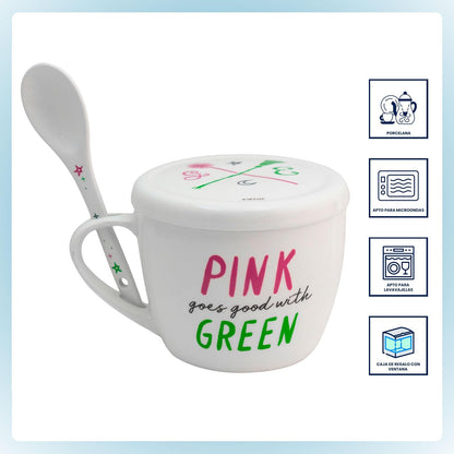 Funkids - Taza con tapa y cuchara deporcelana Wicked con caja de regalo 580ml.