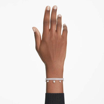 Swarovski Pulsera ariana grande x, perla de cristal, talla redonda, blanca, baño de rodio