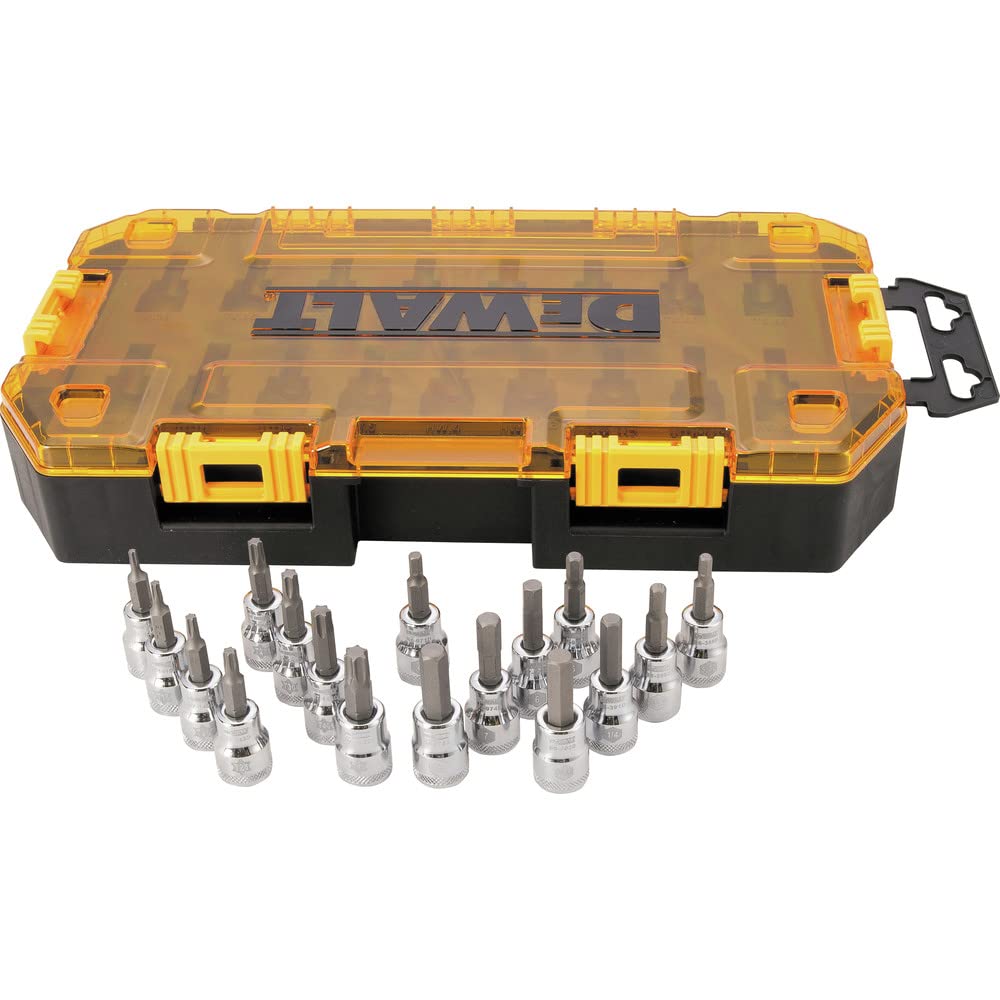 DeWalt DWMT73806 Kit de casquillos de 3/8 pulgadas (9.5 mm) con caja de herramientas rígida, 17 piezas