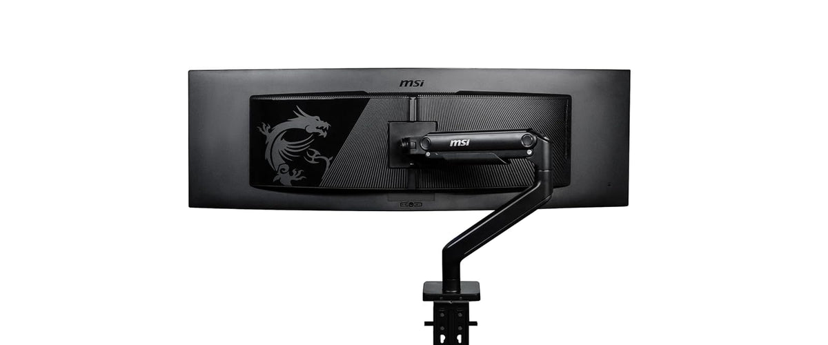 MSI mag MT201 - Brazo de Soporte de Monitor único de Alta Resistencia, soporta Pantallas de 17-49 Pulgadas y 44 Libras, Compatible con VESA, Montaje asistido por Resorte Ajustable, Abrazadera y Ojal,