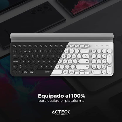 Teclado Multidispositivo Inspire Comp TI695 / 2.4Ghz + 2 Modos BT Soporte para Dispositivo + 2xBat AAA Incluidas Blanco Elite Series