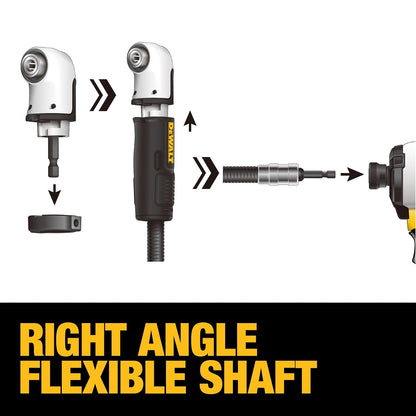 DEWALT Adaptador de taladro de ángulo recto, FlexTorq, sistema 4 en 1, eje flexible compacto, recto, 30 cm (DWAMRASETFT)