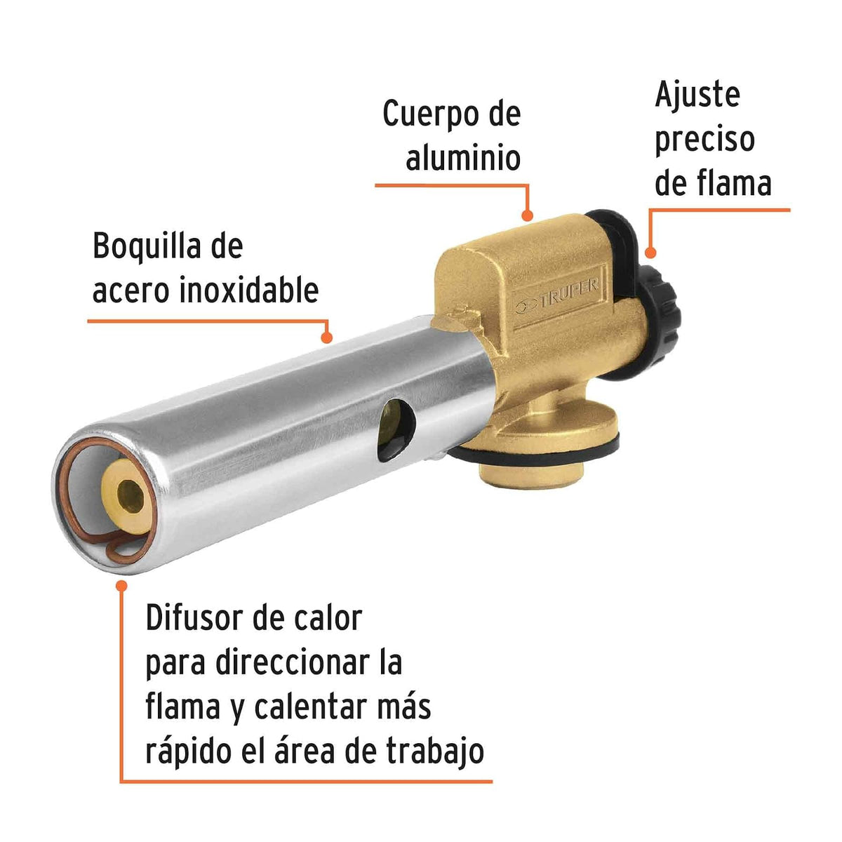 Truper BOQ-R, Boquilla con encendido electrónico, para lata roscada