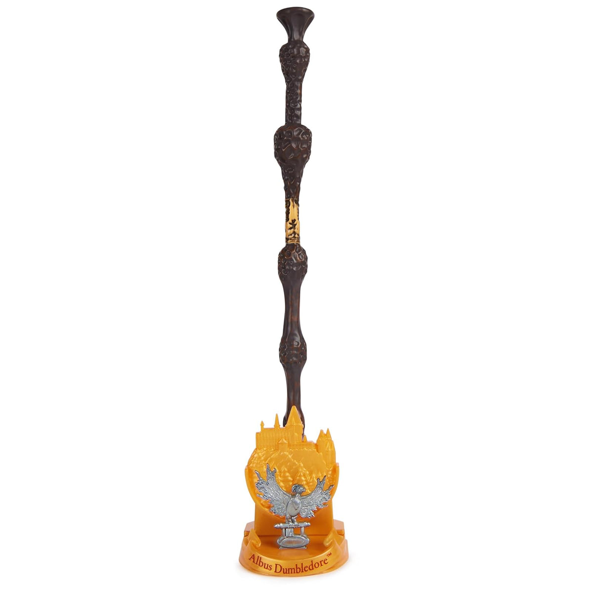 Wizarding World Harry Potter - Auténtica Varita Albus Dumbledore de plástico con Soporte Hogwarts, 30,5 cm, Juguete para niños a Partir de 14 años, artículo para Fans, Color Dorado