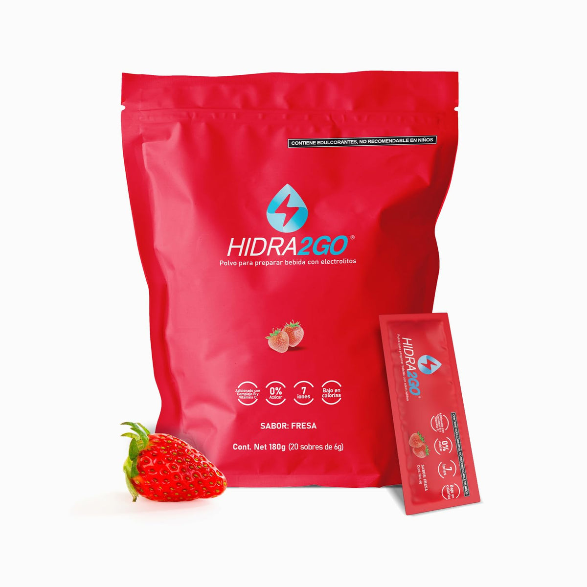 Hidra2go Electrolitos en Polvo Sin Azúcar, Bolsa con 20 a 30 Sobres - Fresa - Bolsa x20