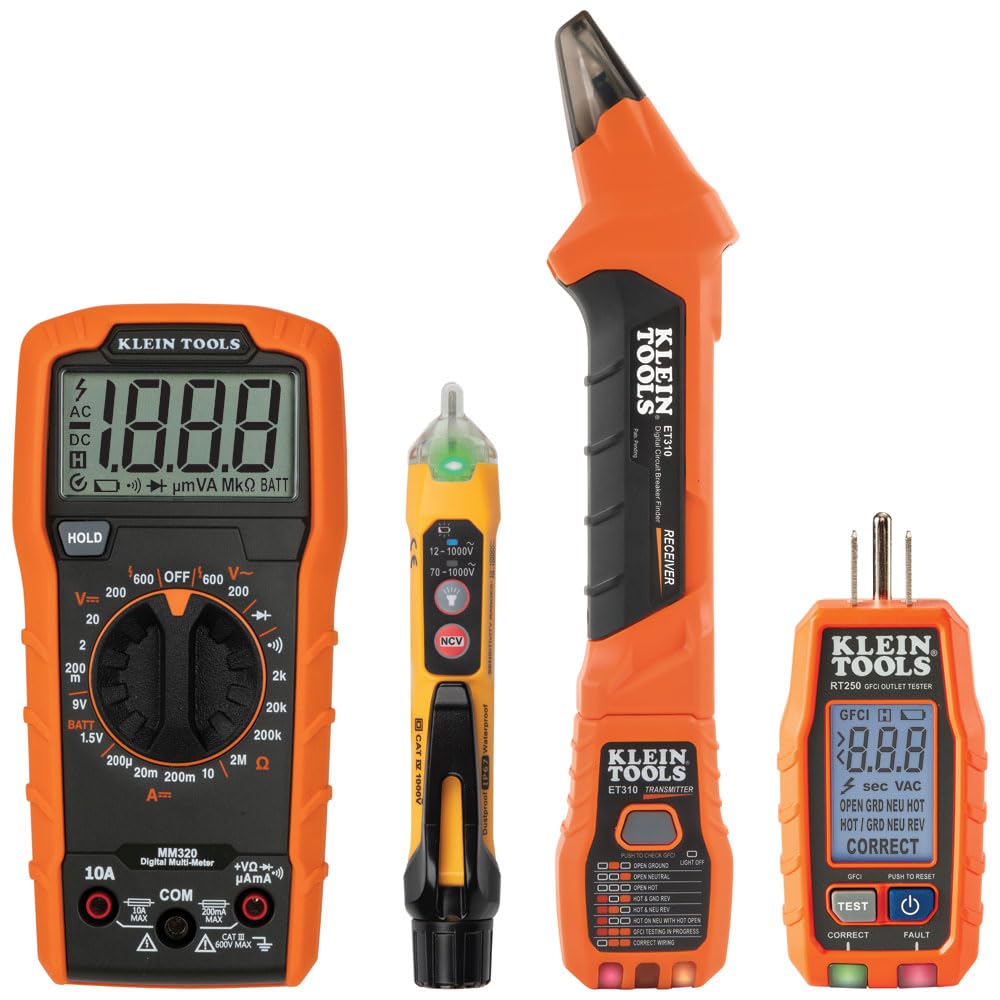 Klein Tools 80101 Kit de probador de casas, probadores de salida y receptáculo GFCI, multímetro, NCVT, buscador de interruptores de circuito, cables, 6 piezas - Kit de 6 piezas para probador de hogar con buscador de circuitos