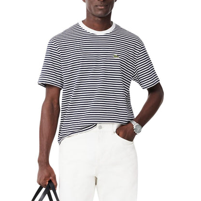 Lacoste Playera de Manga Corta Cuello Redondo Ajuste Clásico - XXL - White - Navy Blue