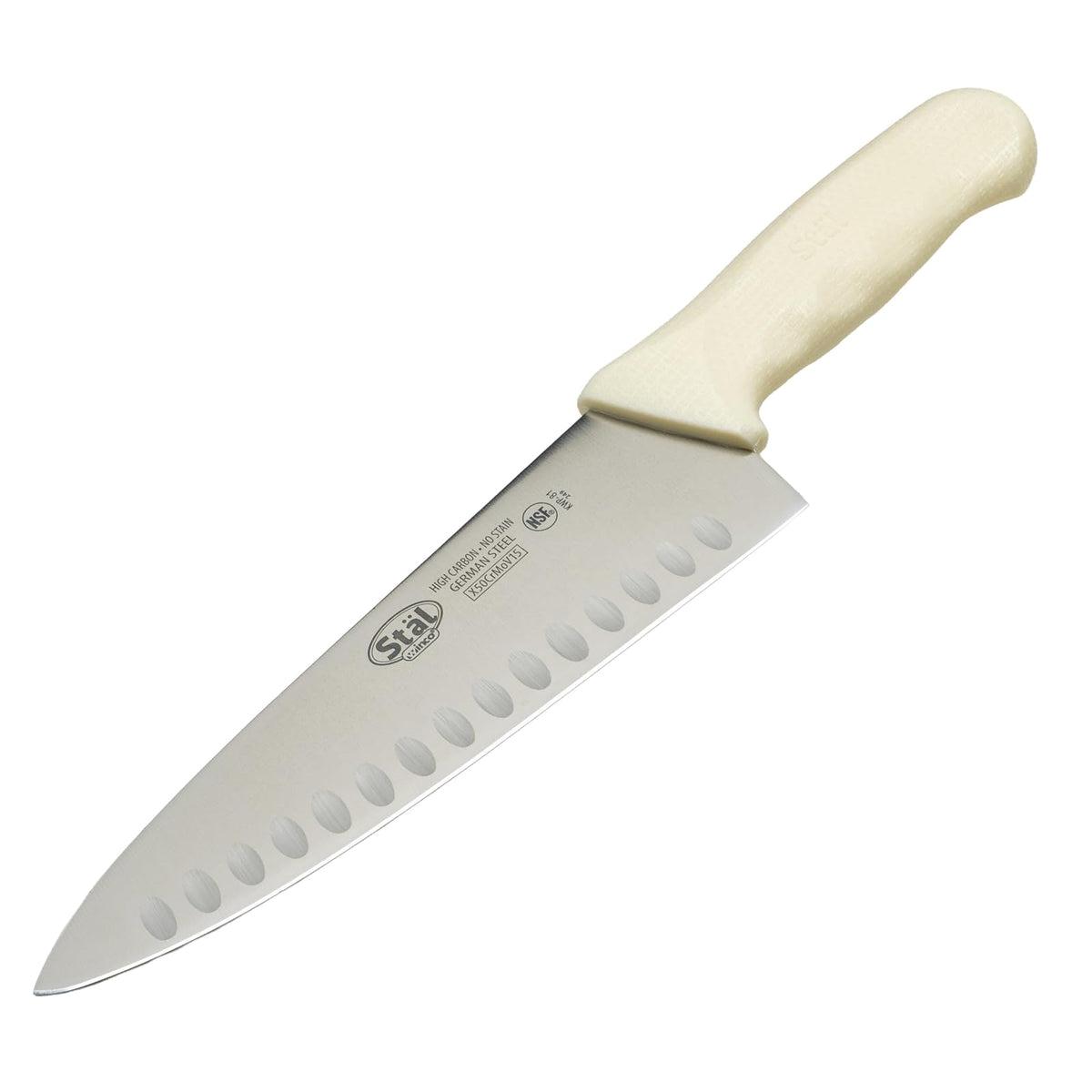Winco Cuchillo de chef de grado comercial de 8 pulgadas con mango hueco, blanco
