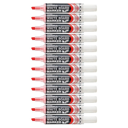 Marcador Pentel MaxiFlo para Pizarrón Blanco Tecnología Tinta Continua Caja con 12 Piezas Color Rojo-MWL6-B