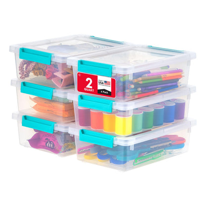 IRIS USA Contenedores de Plástico de 1.9 L con Tapa, Paquete de 6, Bin Sensorial Pequeño, Almacenamiento de Manualidades, Contenedor Organizativo para Hogar, Apilables, Transparente - 2 L - Paquete de 6