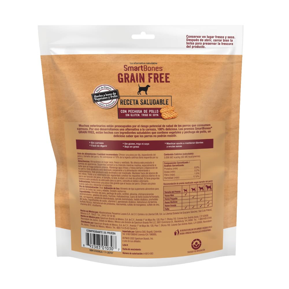 SmartBones Premios para Perro, palitos Pollo sin Gluten sin aditivos 12 pzs