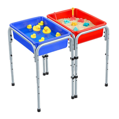 VEVOR Mesa Sensorial Infantil, Mesa de Juego de Agua y Arena para Niños de 3-6 Años, 3 Alturas Ajustables, 2 Cajas Desmontables, Patas Antideslizantes, Acero al Carbono, para Actividades al Aire Libre