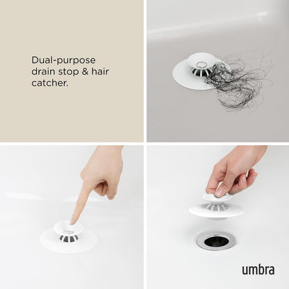 Umbra Flex 023464-660, Regulador de Agua y recolector de Cabello de Ducha, Blanco