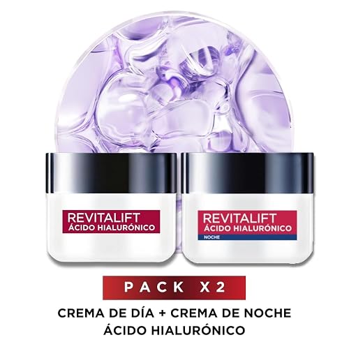 L'Oréal Paris Rutina facial hidratante Revitalift Ácido Hialurónico (2 piezas): Crema de día FPS20 50ml + Crema de noche 50ml. Hidrata y rellena líneas de expresión, para todo tipo de piel