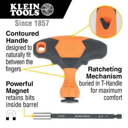 Klein Tools 33804 ProFlex Juego de mango en T intercambiable con clasificación de impacto con zona de torsión, soporte magnético para brocas, SAE, métrico, TORX, 23 piezas