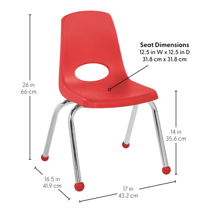 Factory Direct Partners FDP 14 Pulgadas, Asiento apilable para Estudiantes con Patas de Acero Chapado en Cromo y deslizamientos de Bola; para Aprendizaje en casa o Aula, Rojo (Paquete de 6), 10363-RD