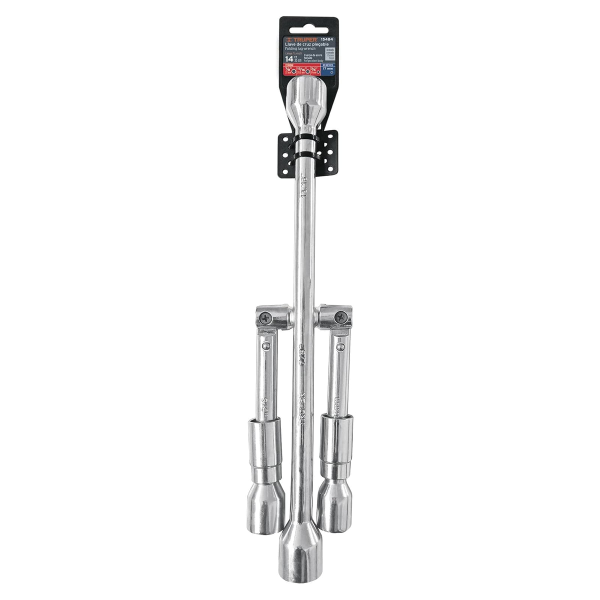 TRUPER Llave de Cruz para Auto de Acero 36 cm, Plegable, Plateado, LLCR-14X
