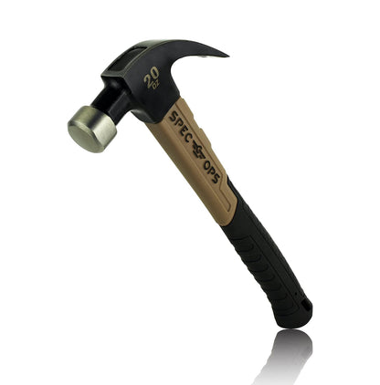 Spec Ops Tools Martillo de fibra de vidrio, 20 onzas, cara lisa, garra curva, agarre absorbente de golpes, 3% donado a veteranos