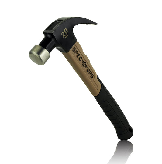 Spec Ops Tools Martillo de fibra de vidrio, 20 onzas, cara lisa, garra curva, agarre absorbente de golpes, 3% donado a veteranos