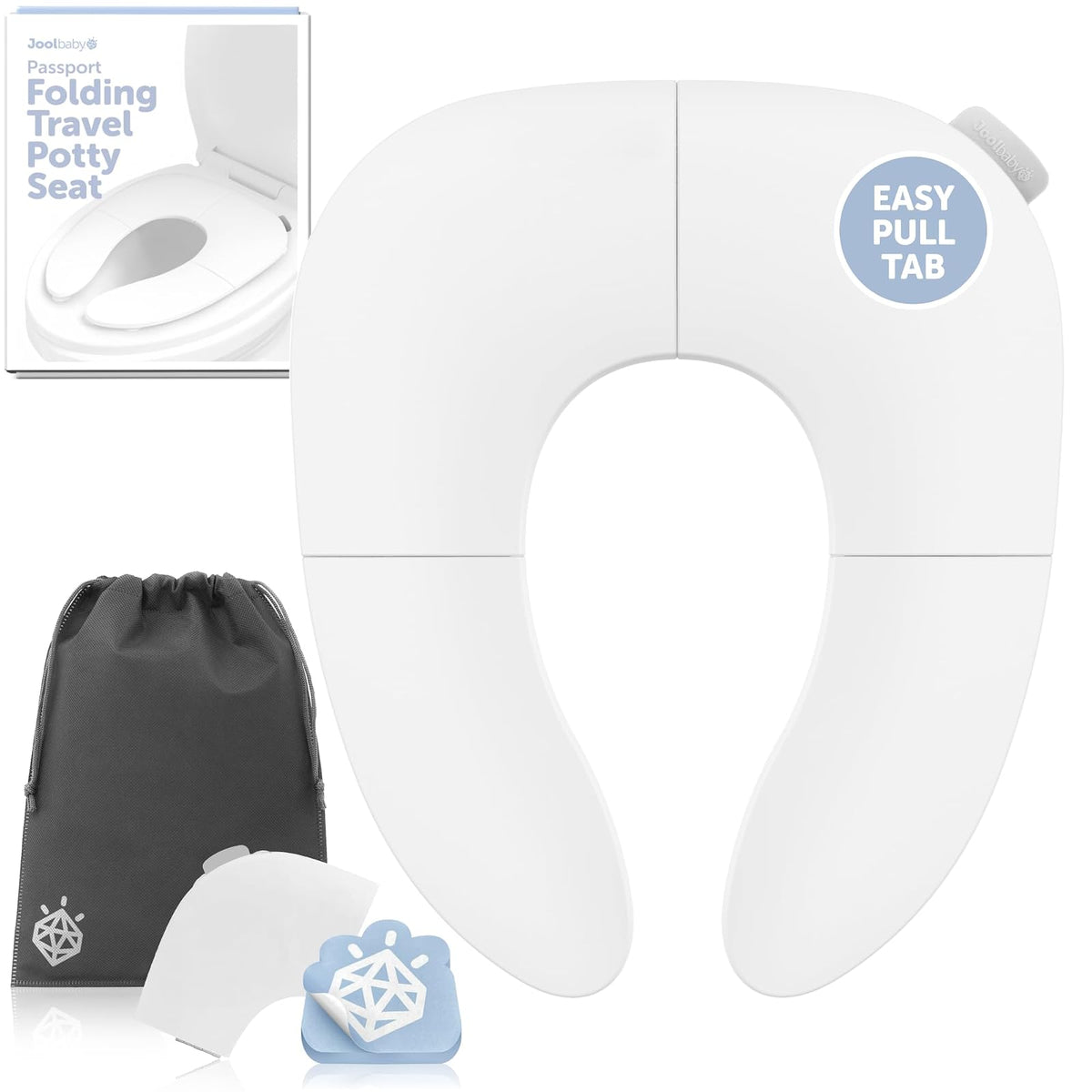 Jool Baby Asiento orinal de viaje plegable para niños, se adapta a inodoros redondos y ovalados, ventosas antideslizantes, incluye bolsa de viaje gratis (Blanco)