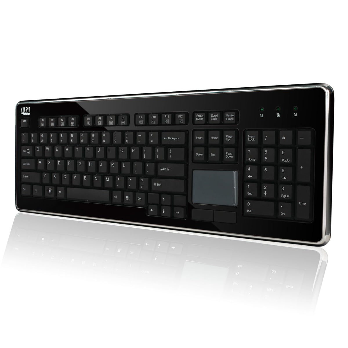 Adesso Teclado Mini USB 87 Teclas con Touchpad Integrado 7 Teclas Multimedia Acabado Metálico 104 Teclas Windows Plug and Play Negro