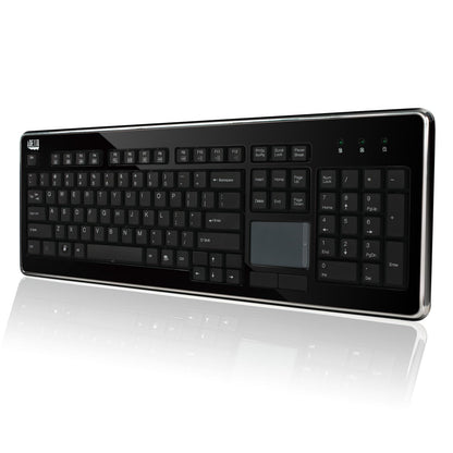 Adesso Teclado Mini USB 87 Teclas con Touchpad Integrado 7 Teclas Multimedia Acabado Metálico 104 Teclas Windows Plug and Play Negro