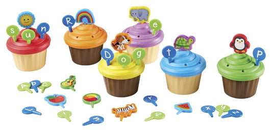 Learning Resources ABC Cupcake Party Toppers, Desarrolla Habilidades Lingüísticas, Aprendizaje del Alfabeto, Comida de Juguete, Habilidades Motoras Finas, 64 Piezas, Apartir de 3 años