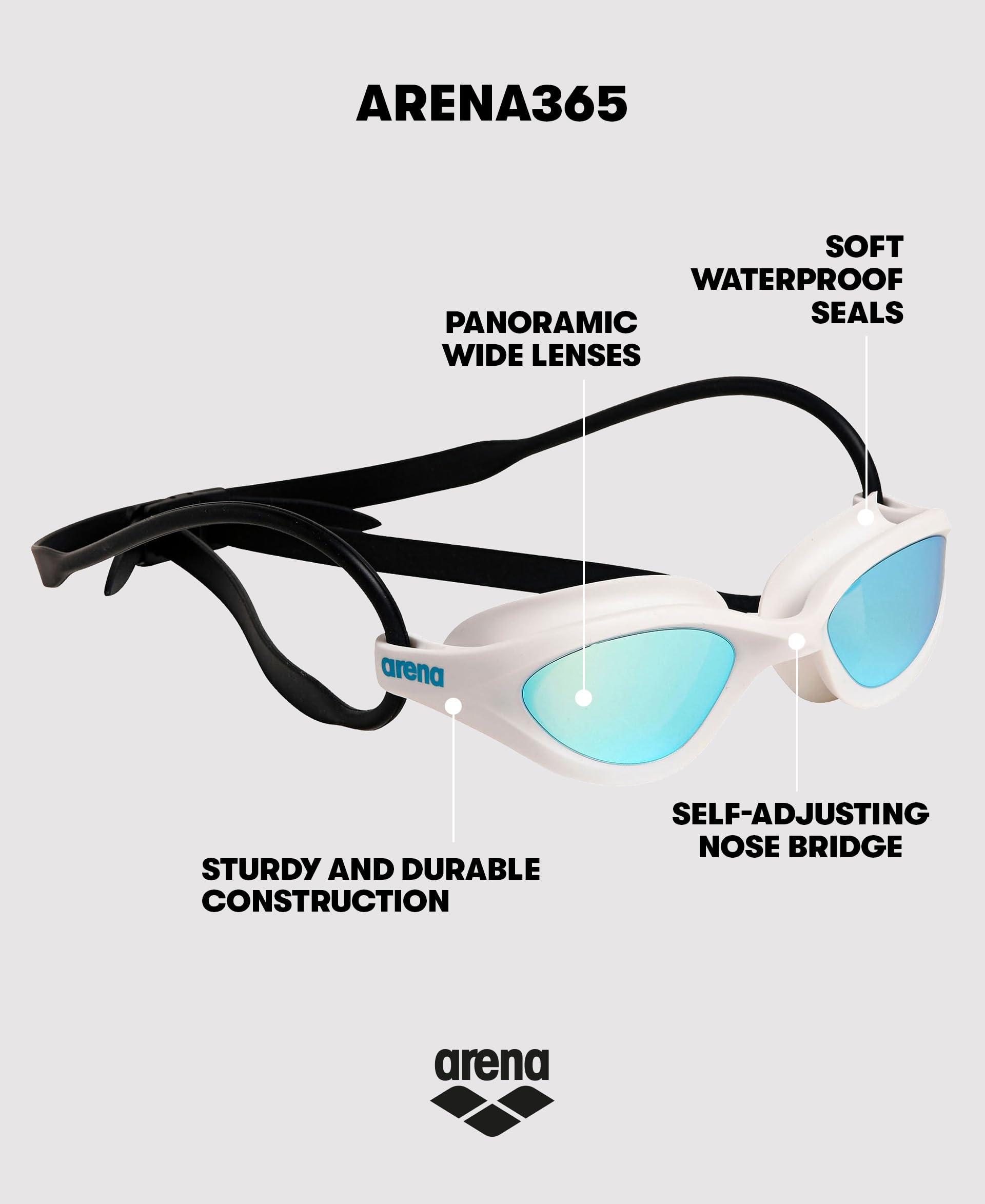 ARENA - anteojos de natación unisex 365 para nadadores de fitness, cómodas y antivaho, diseño hermético, sin espejo, para nadar, hombres y mujeres, transparente/gris azul/transparente