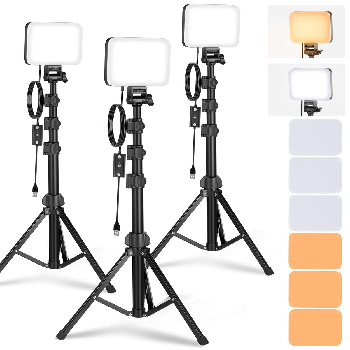 NEEWER Básico Panel Luz Vídeo LED Kit, Paquete de 3 Bicolor Estudio Luz Portátil con Soporte para Trípode y Filtros, 3200K~5600K CRI 95 750lux para Fotografía, Grabación, Transmisión en Vivo, BP66