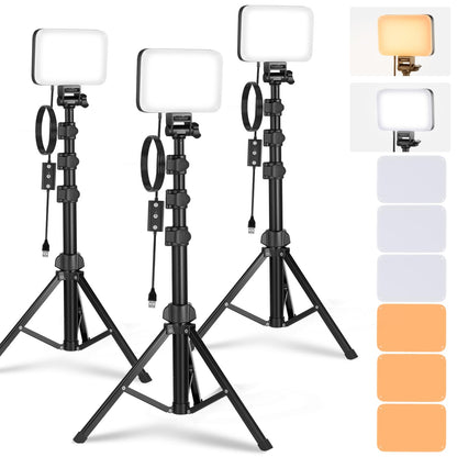 NEEWER Básico Panel Luz Vídeo LED Kit, Paquete de 3 Bicolor Estudio Luz Portátil con Soporte para Trípode y Filtros, 3200K~5600K CRI 95 750lux para Fotografía, Grabación, Transmisión en Vivo, BP66