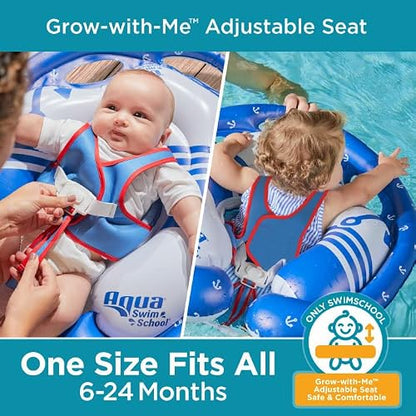 SwimSchool Freestyle - Flotador de piscina para bebé con múltiples posiciones, asiento de seguridad ajustable, natación última intervensión, doble cámara de aire, rojo, blanco, azul náutico