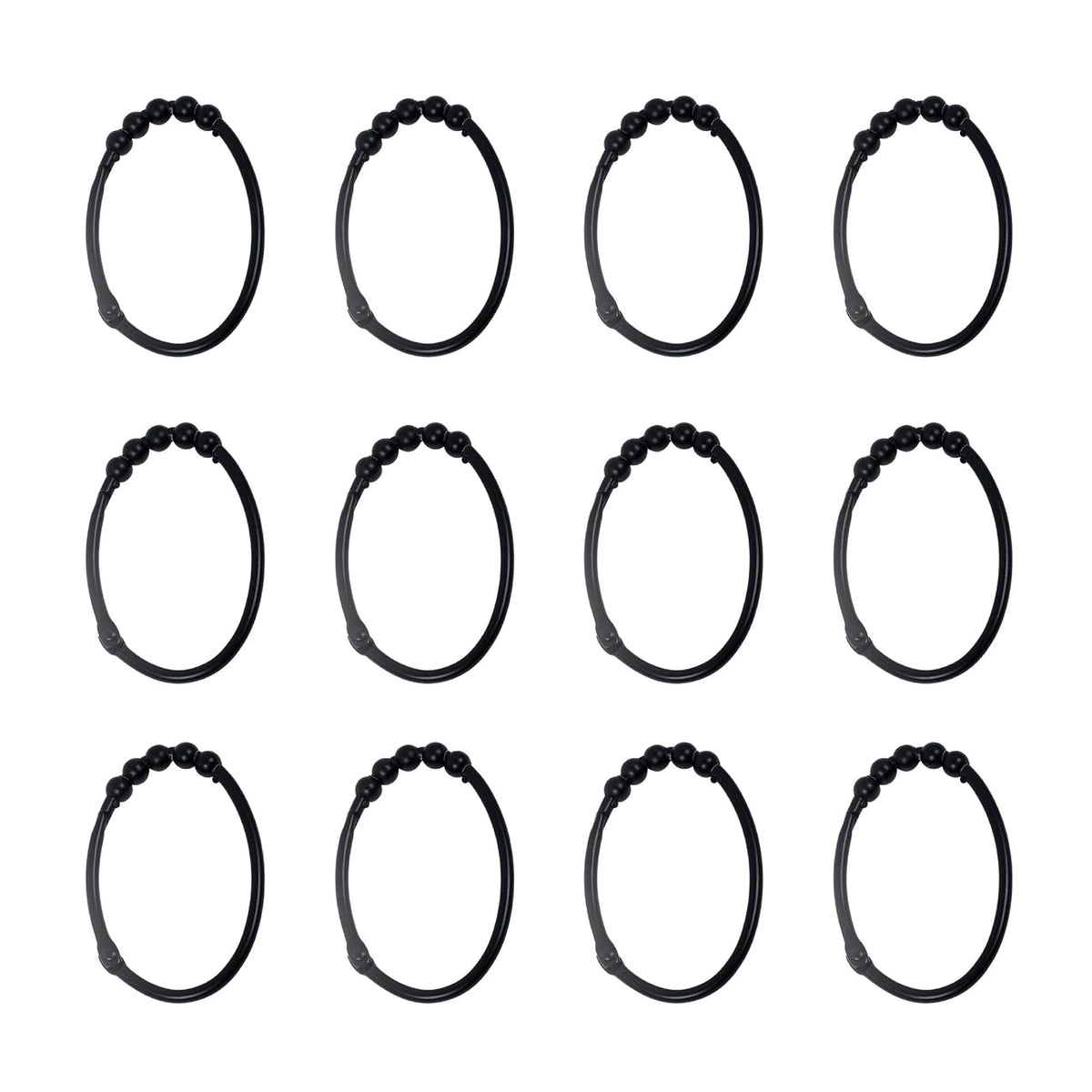 Zenna Home Juego de 12 Anillos ovalados de Acero Inoxidable para Ducha, Color Negro