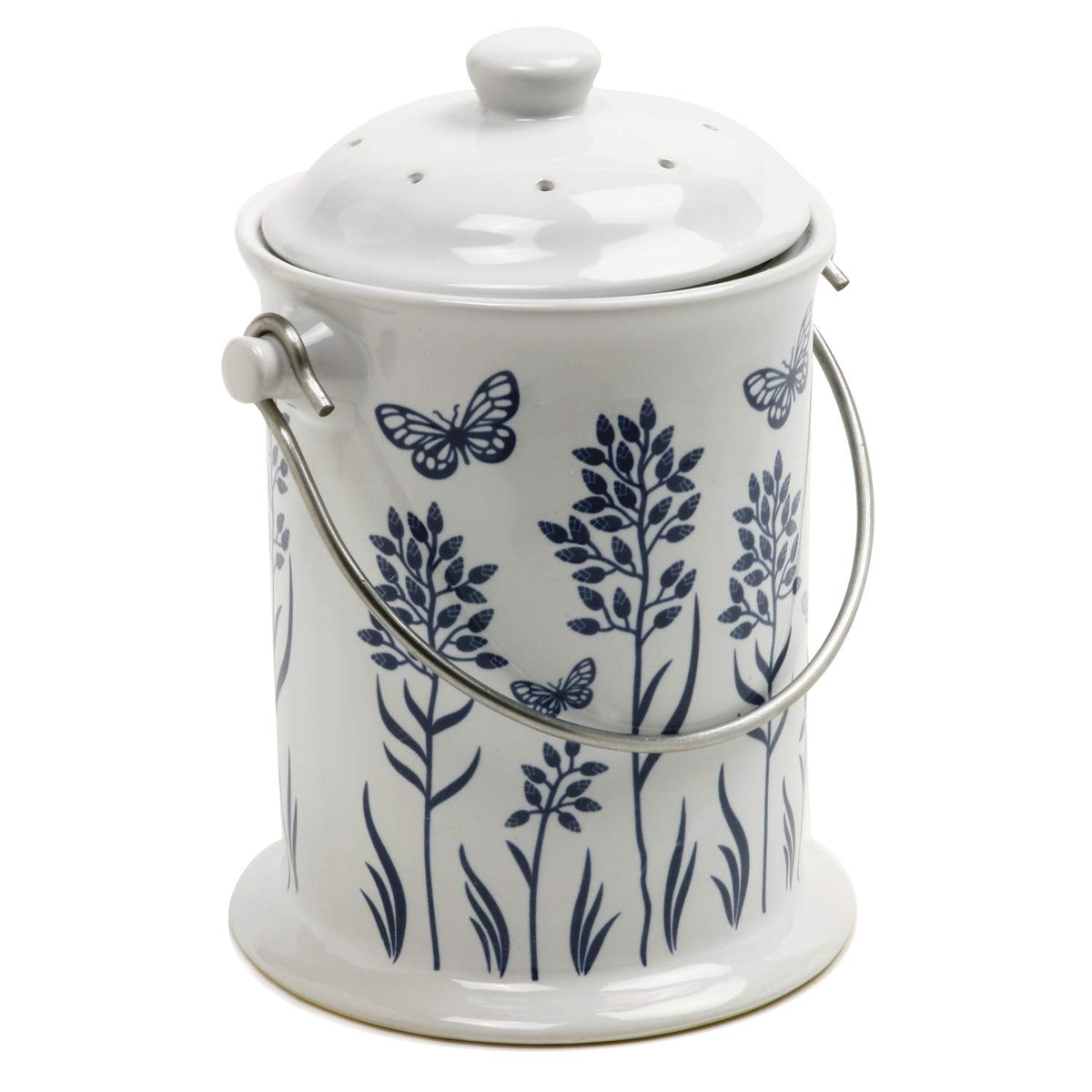 Norpro Abono de cerámica Floral Azul/Blanco, 3 Cuartos