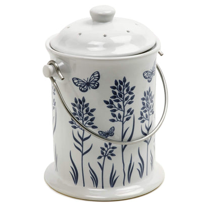 Norpro Abono de cerámica Floral Azul/Blanco, 3 Cuartos