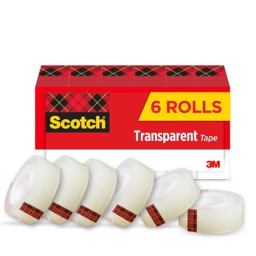 Scotch Cinta transparente, 3/4" x 1296", 6 cajas/paquete (600-6PK) | Cinta transparente diseñada para uso doméstico y en la oficina