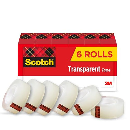Scotch Cinta transparente, 3/4" x 1296", 6 cajas/paquete (600-6PK) | Cinta transparente diseñada para uso doméstico y en la oficina