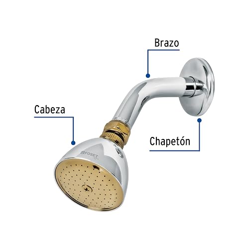 Foset Aqua R-509G Regadera cónica 2-1/2" cromo-oro brazo y chapetón acero