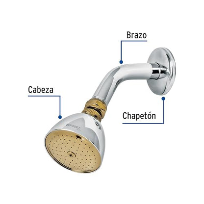 Foset Aqua R-509G Regadera cónica 2-1/2" cromo-oro brazo y chapetón acero