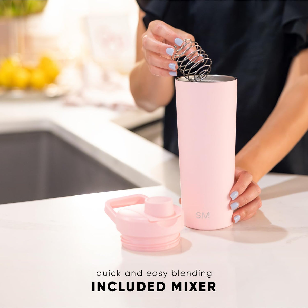 Simple Modern Acero Inoxidable Botella Mezcladora con Bola, Vaso Aislado de Metal para Mezclas de Proteínas, Batidos y Preentrenamientos, Rally Colección, 710ml, Midnight Black