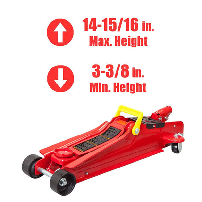 BIG RED T825051-1 Torin Gato hidráulico de Perfil bajo para Piso con Carro, Bomba de elevación rápida de pistón único, Capacidad de 2.5 toneladas (5,000 LB) - Rojo