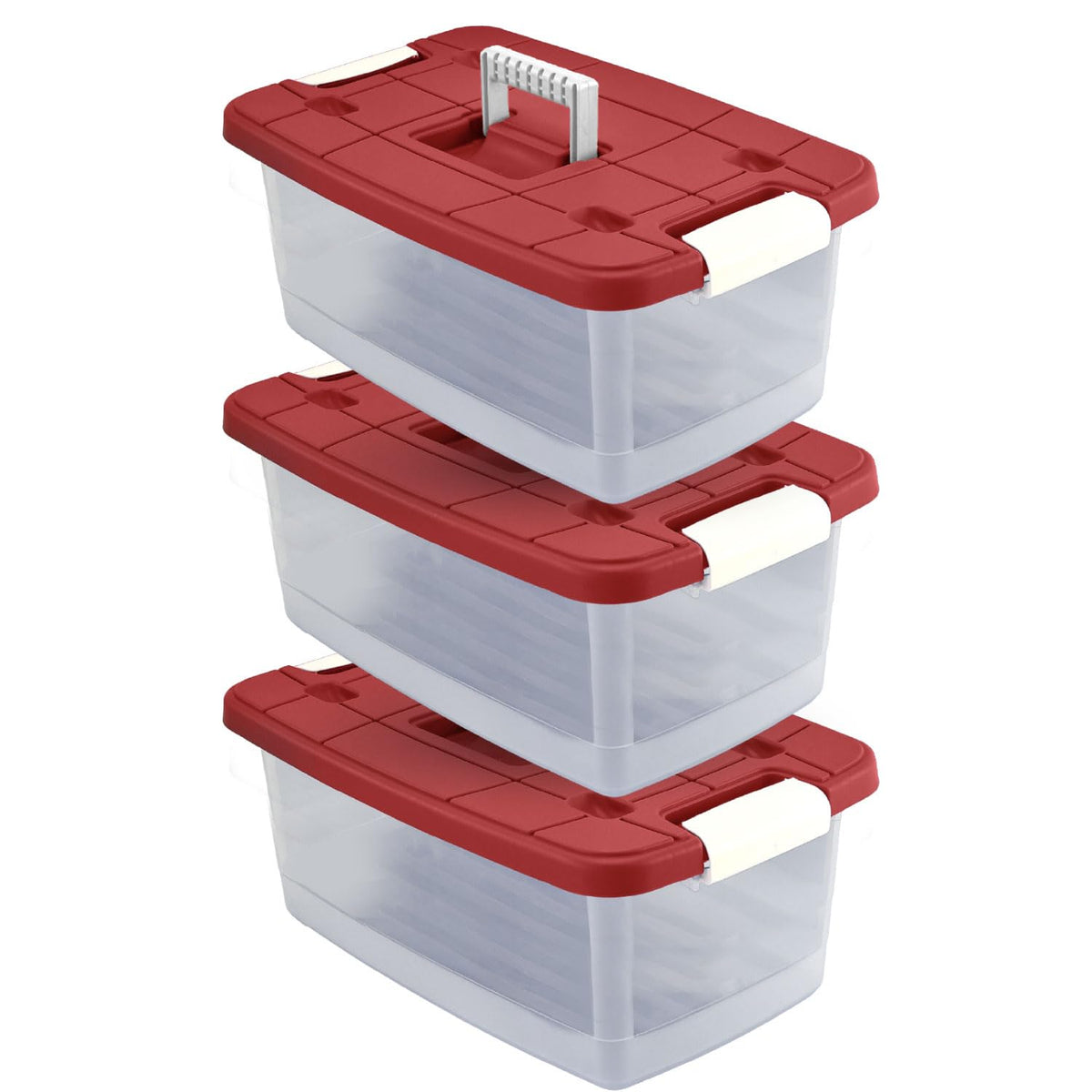 Guateplast Caja de Almacenamiento 16 litros | Rojo, juego de 3, cierre click, apilable, con agarradores