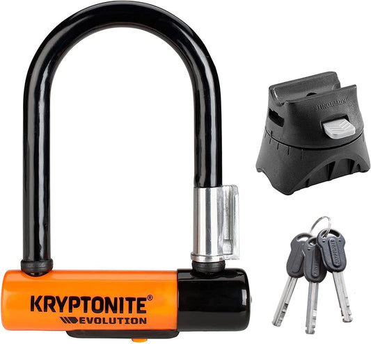 Kryptonite Evolution Mini-5 - Cerradura de bicicleta con bloqueo en U de 13 mm con soporte FlexFrame-U, color negro