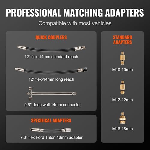 VEVOR Kit adaptador de probador de compresión, 9 piezas de prueba de compresión de fugas de cilindro de motor automotriz, medidor de presión preciso de doble escala 0-300 psi, con mangueras de largo
