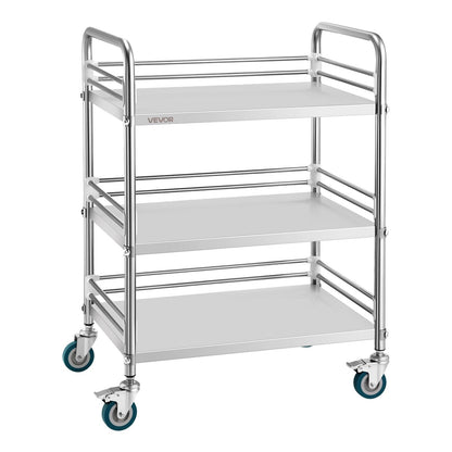 VEVOR Carro de Laboratorio de Acero Inoxidable 3 Niveles con Ruedas Bloqueables, Bandeja de Almacenamiento Móvil Resistente para Hospitales, Restaurantes, Cocinas, Salones, 615 x 410 x 870 mm