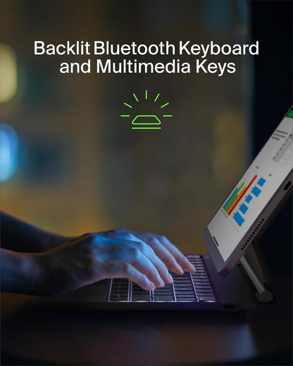 Belkin Pro - Funda para teclado con soporte magnético, teclado Bluetooth retroiluminado, controles multigestos, compatibilidad magnética de almacenamiento de Apple Pencil y teclas multimedia para iPad