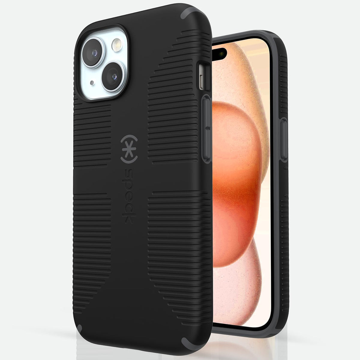 Speck CandyShell Grip - Funda para iPhone 15, 14 y 13 - iPhone 15 - 14 - 13 - Negro - Gris (Slate Grey)