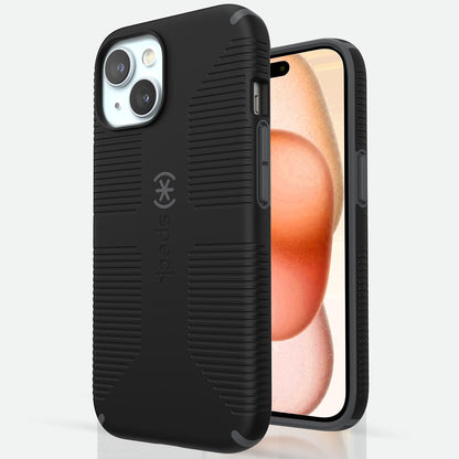 Speck CandyShell Grip - Funda para iPhone 15, 14 y 13 - iPhone 15 - 14 - 13 - Negro - Gris (Slate Grey)