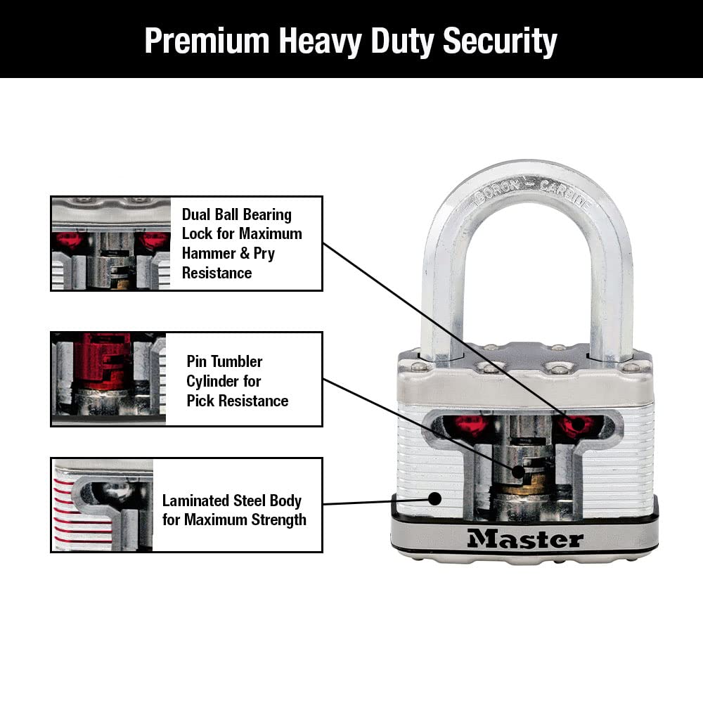 Master Lock Padlock, Magnum Laminated Steel Lock, 2-1/2 in. Wide, M15XKADLF